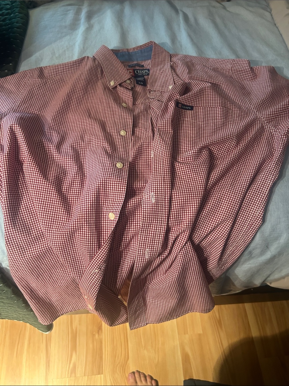 Chaps Red and White Gingham Button-Down Shirt
